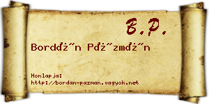 Bordán Pázmán névjegykártya